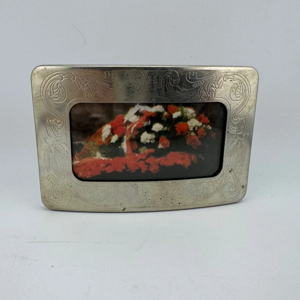 Buddy's Buckle Co Frame Belt Buckle Silver Tone Floral Engraved Western Graphic